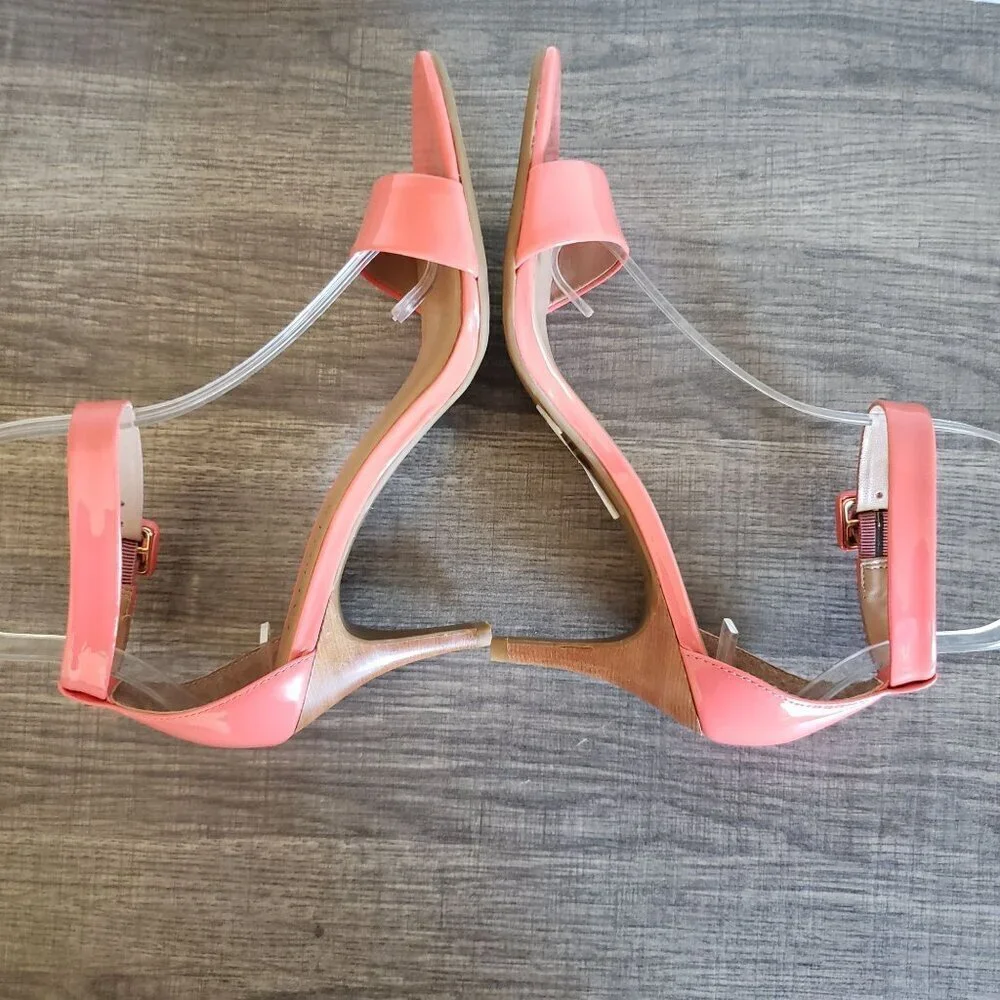 Talbots Lakia Patent Leather Ankle Strap Heels Sandal Open Toe Coral Sz Womens 7